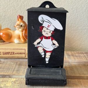 Vintage Black Metal Match Holder Campbell’s Soup Kid
